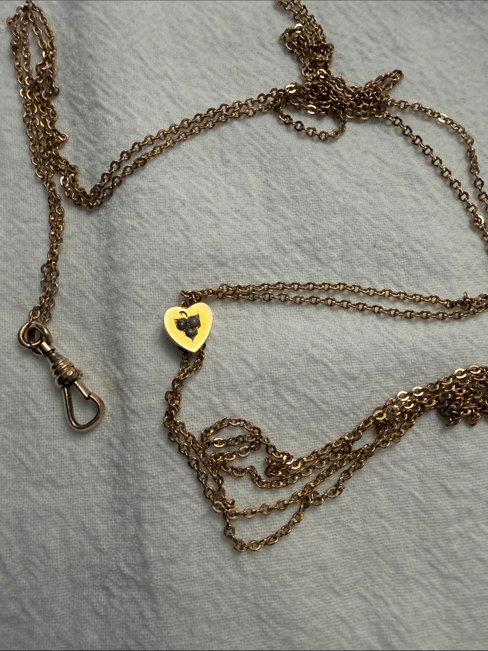 Victorian Gold Filled Watch Fob Heart ~ Etched 3 Seed Pearl Flower & “W”
